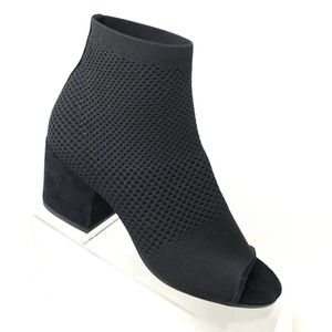 Eileen Fisher Croft Bootie Black Knit Open Toe Stretch Chunky Heel Womens Size 8